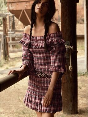 Pilcro Smocked Plaid Mini Dress